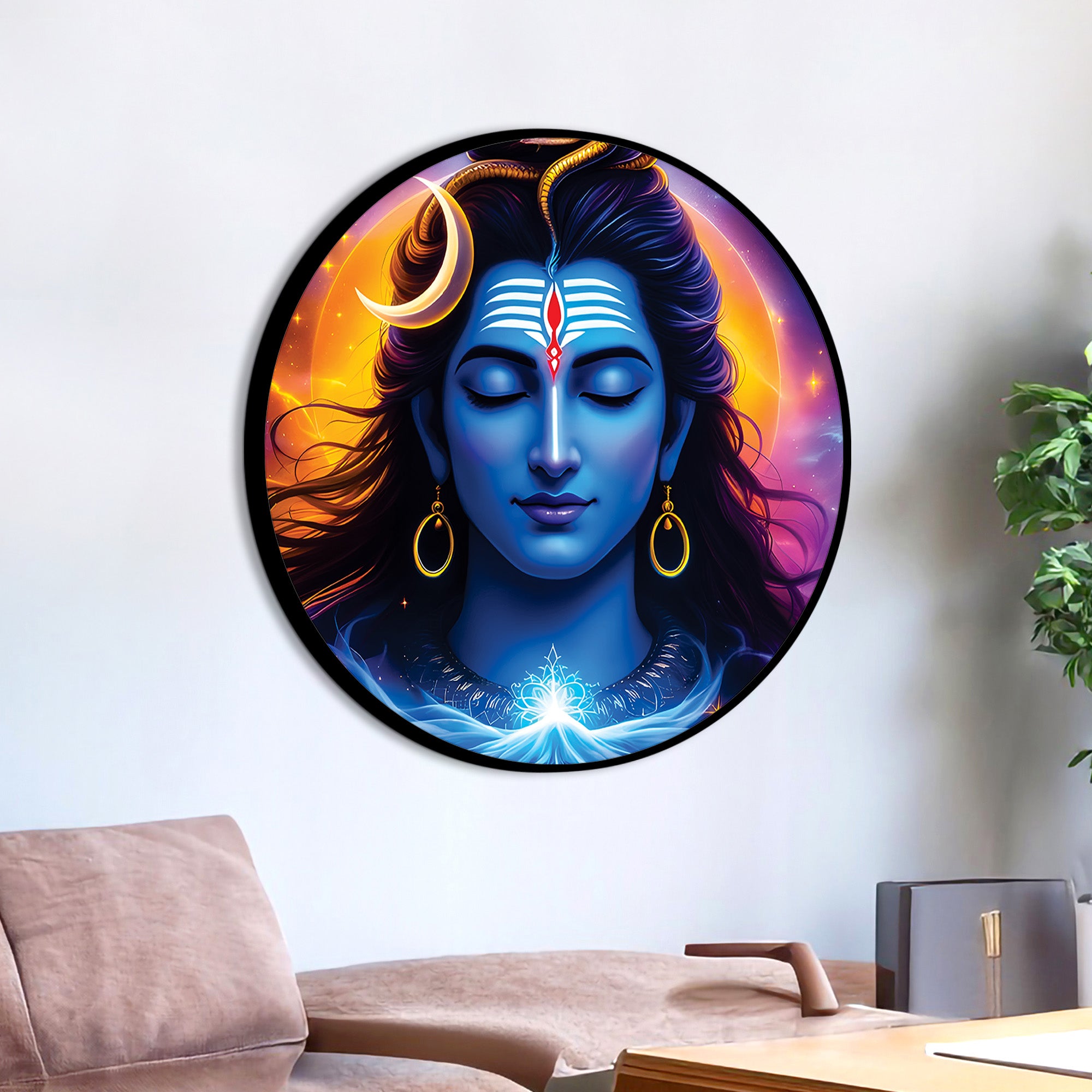 Shiv Ji Artistic Round Frame Modern Divine Wall Decorative Painting