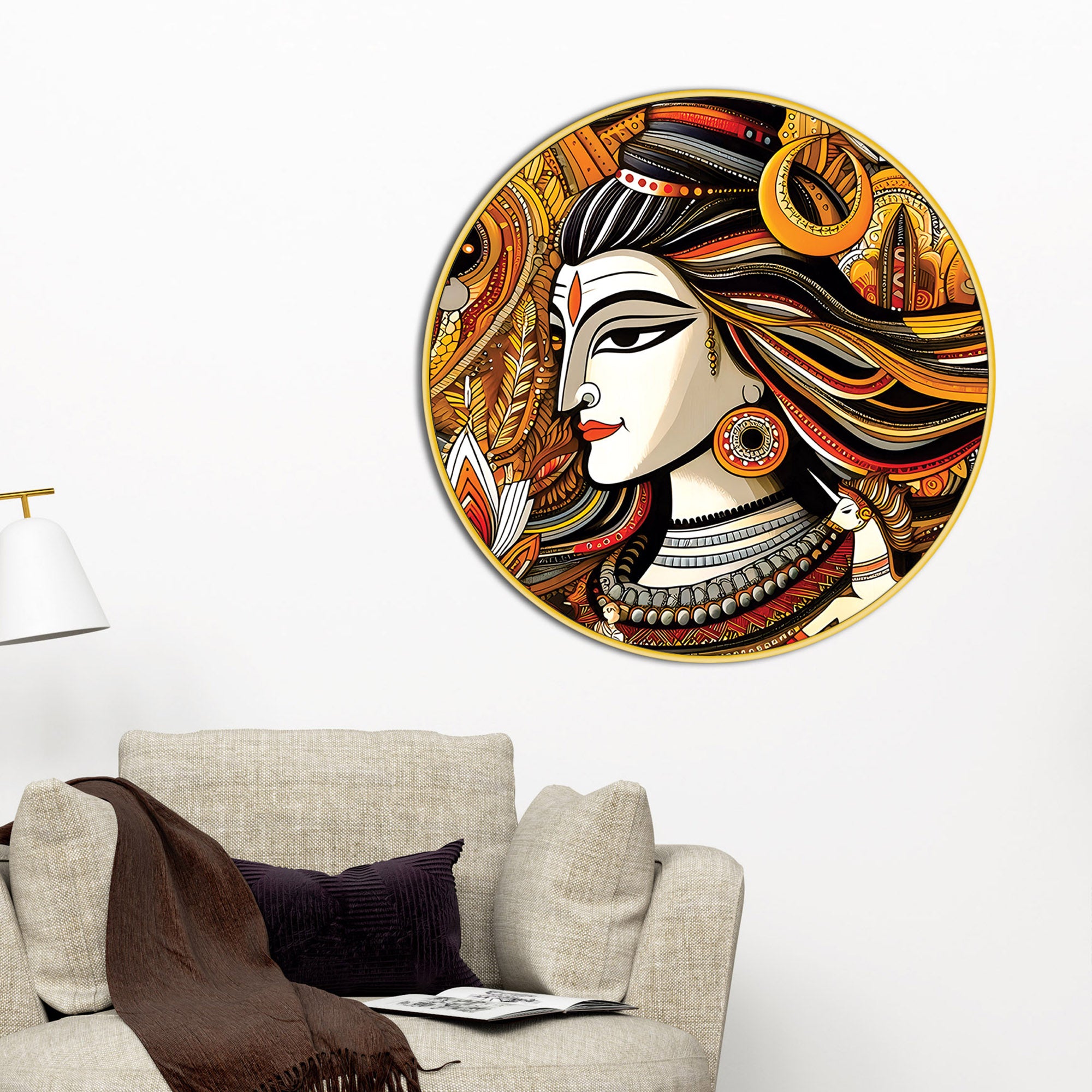 Shiv Ji Aura Round Painting Hindu Devotional Wall Art