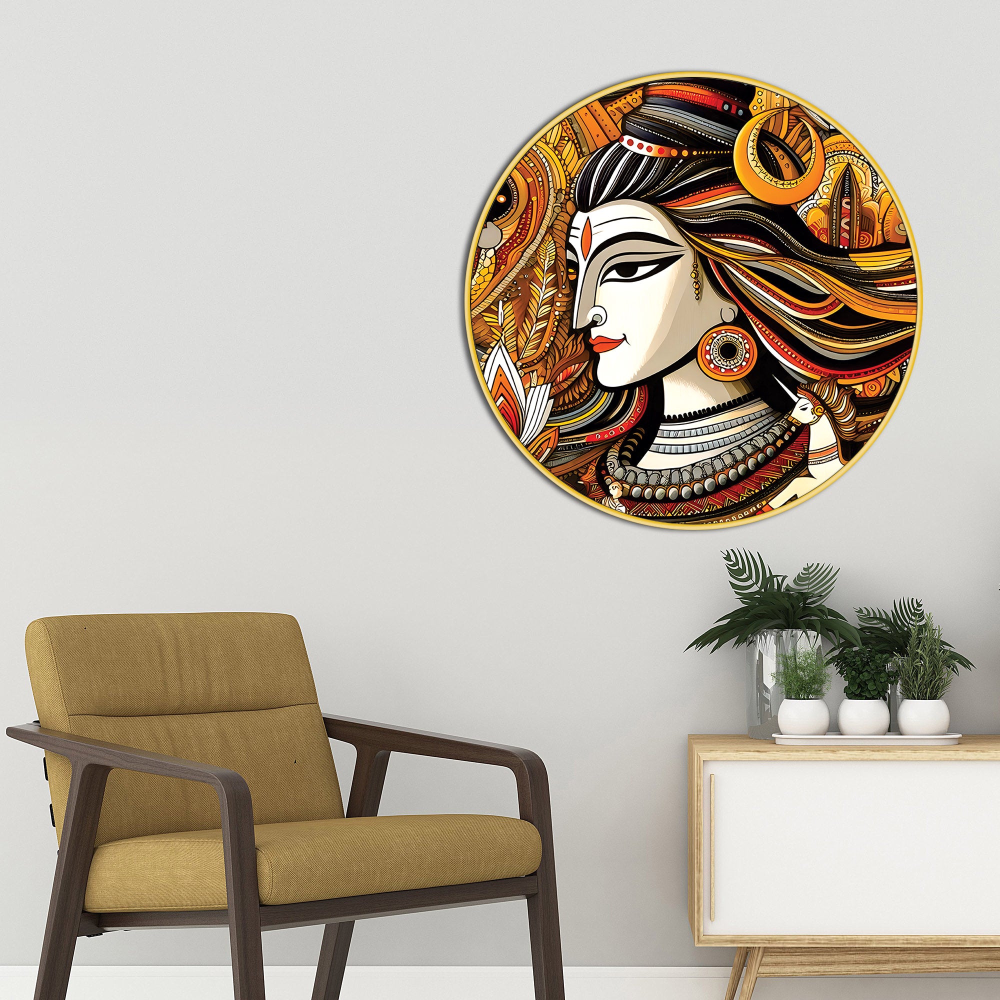 Shiv Ji Aura Round Painting Hindu Devotional Wall Art