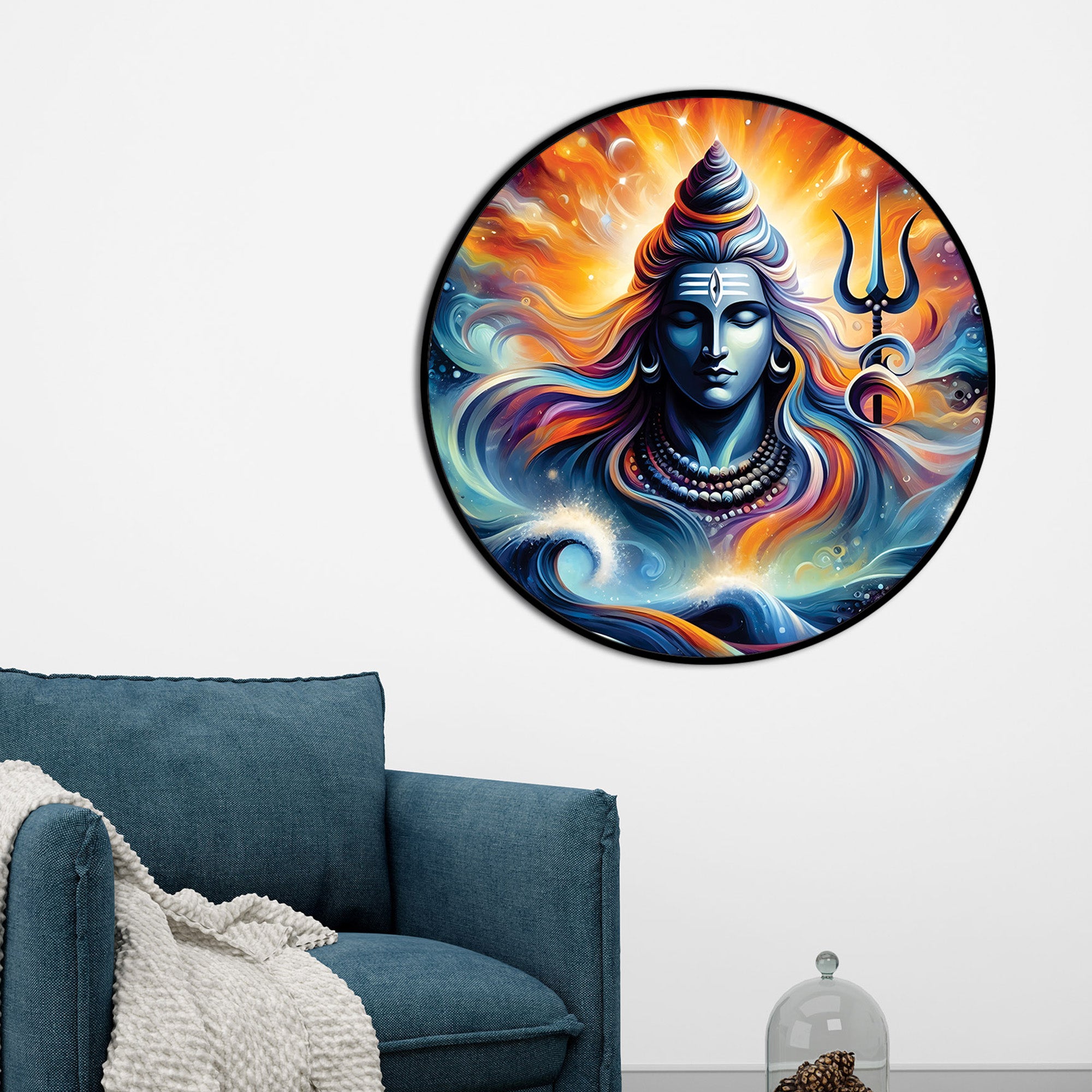 Shiv Ji Divine Round Artwork Pooja Room Wall Decorative Painting
