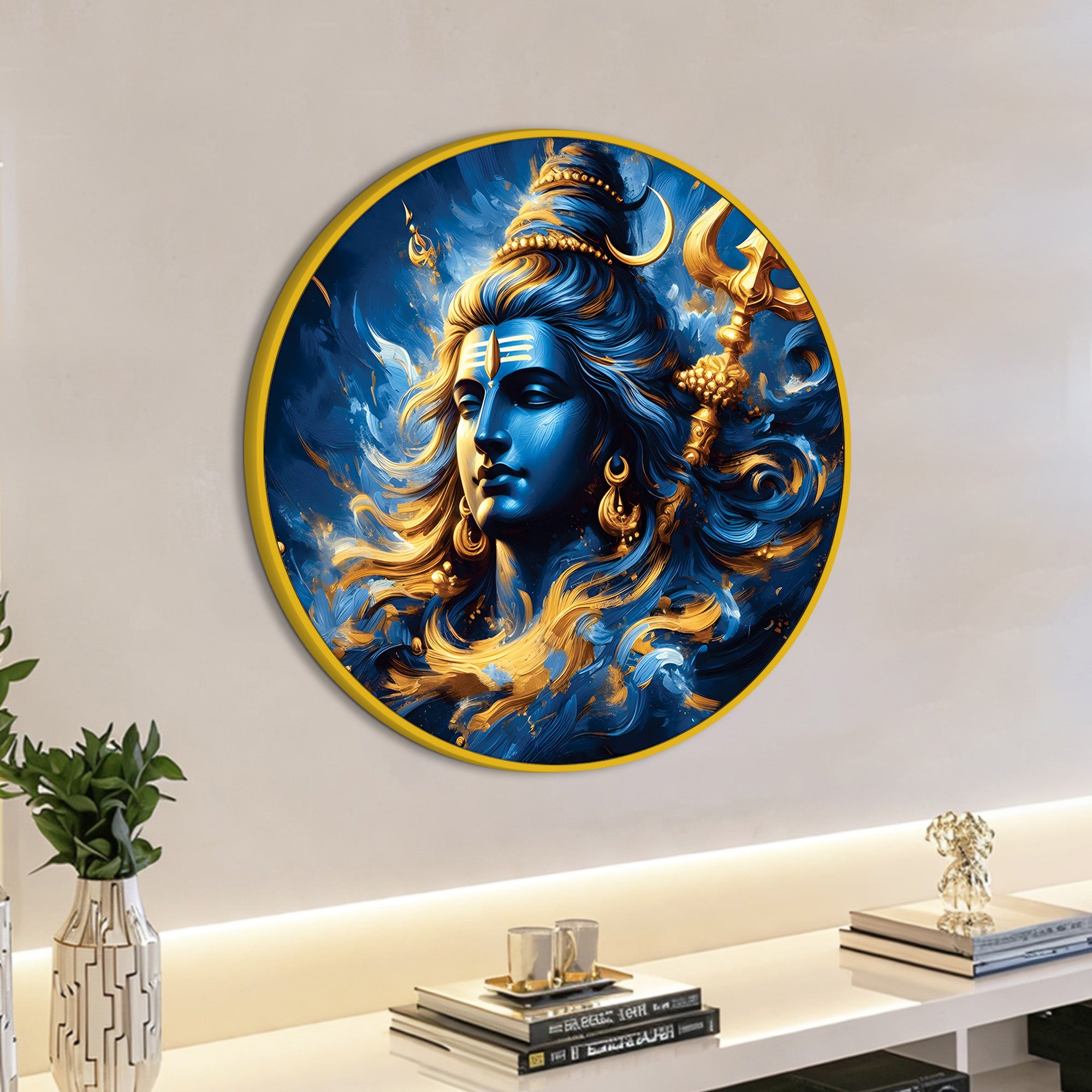 Shiv ji Round Painting Modern Home Wall Art Lord Shiva