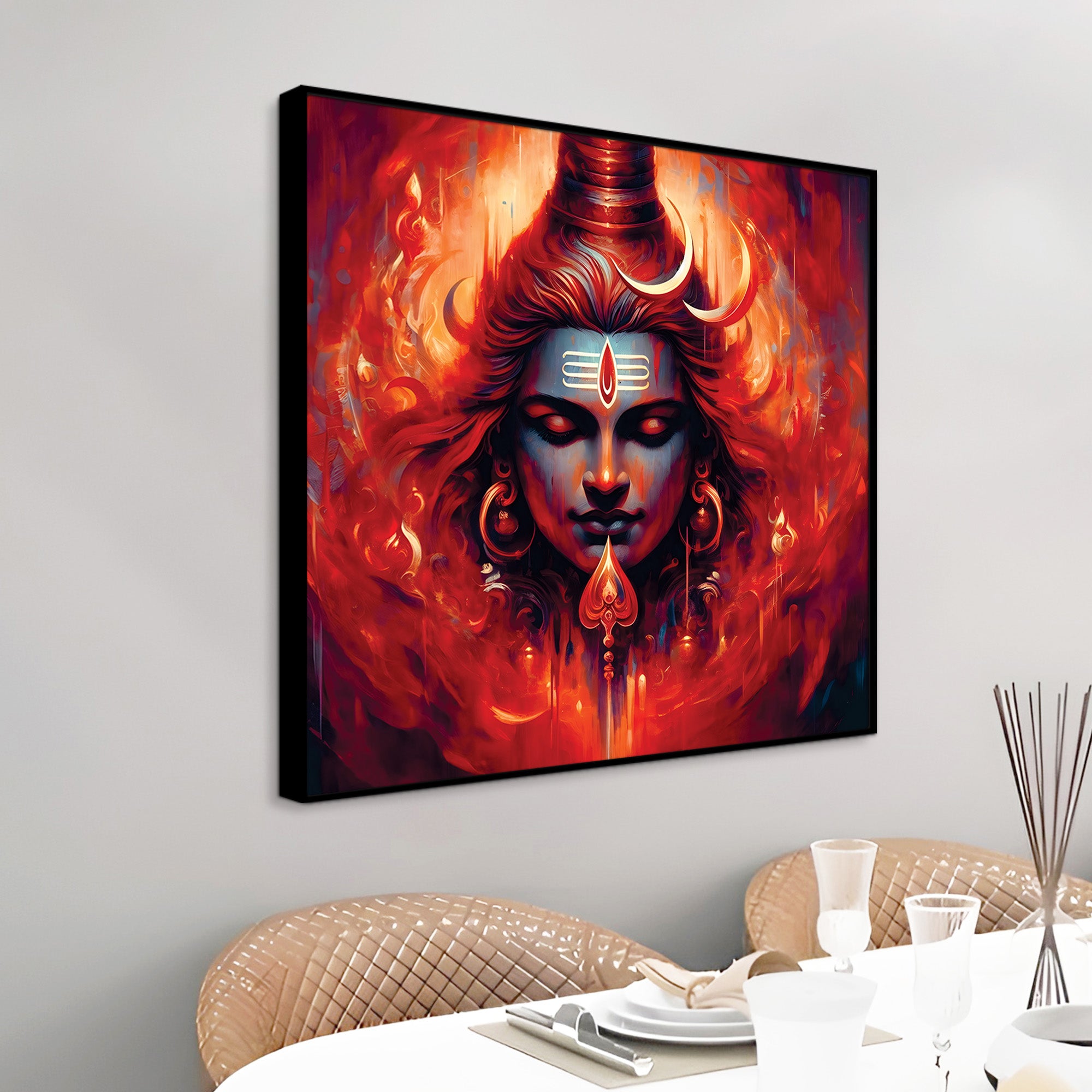 Shiv Ji Vibrant Canvas Frame Spiritual Painting Home Wall Decoration