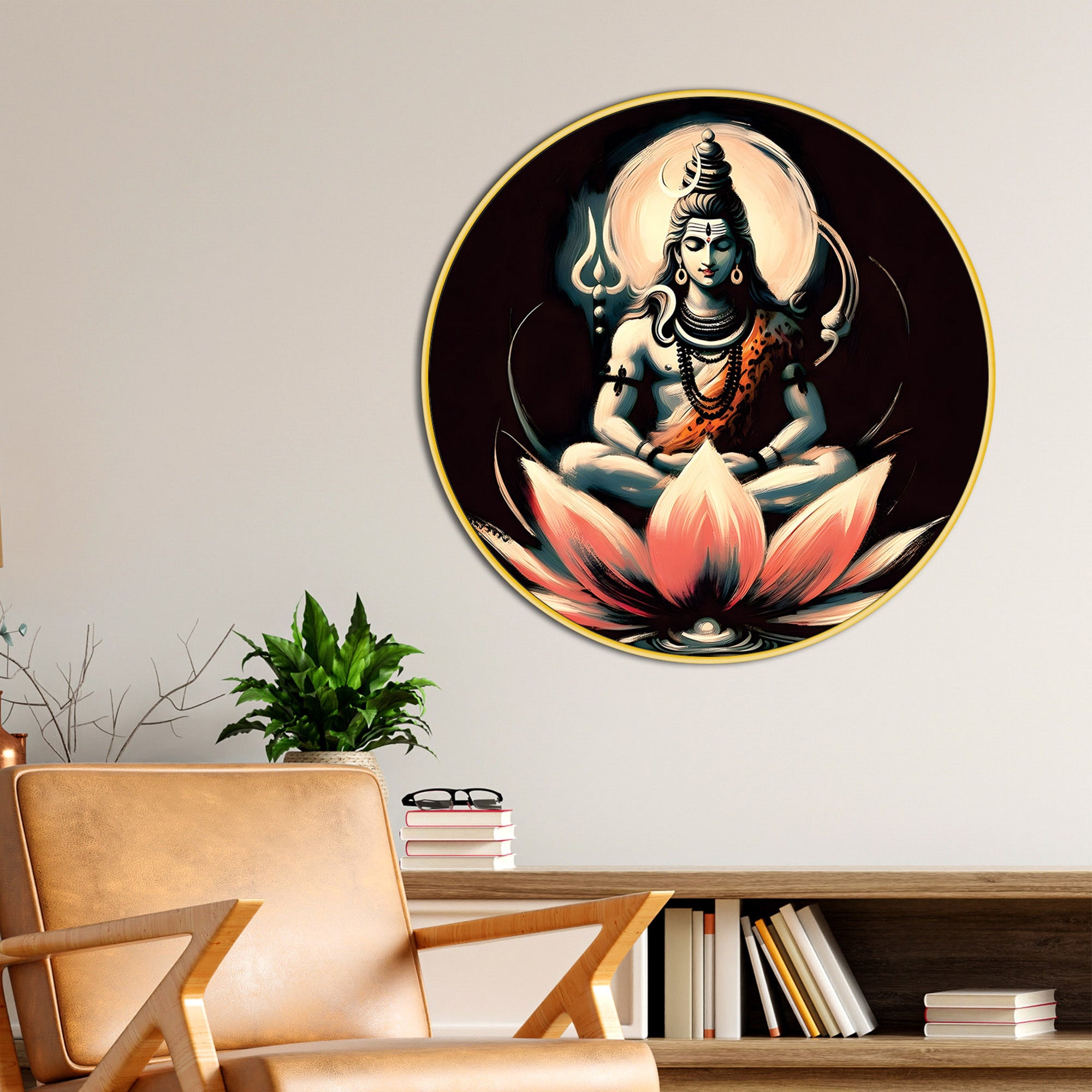 Shiv Ji Wall Painting Round Premium MDF & Canvas Art