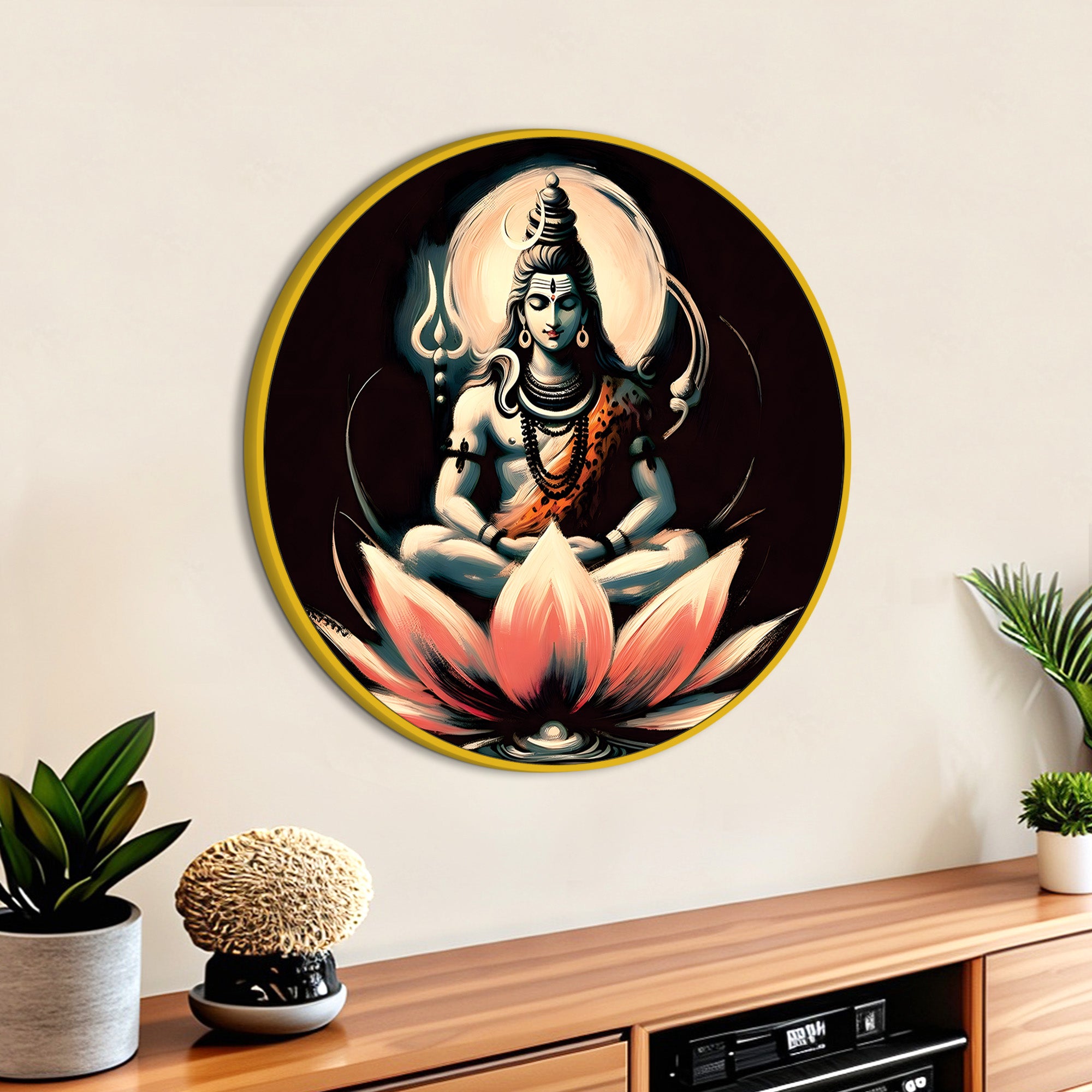 Shiv Ji Wall Painting Round Premium MDF & Canvas Art