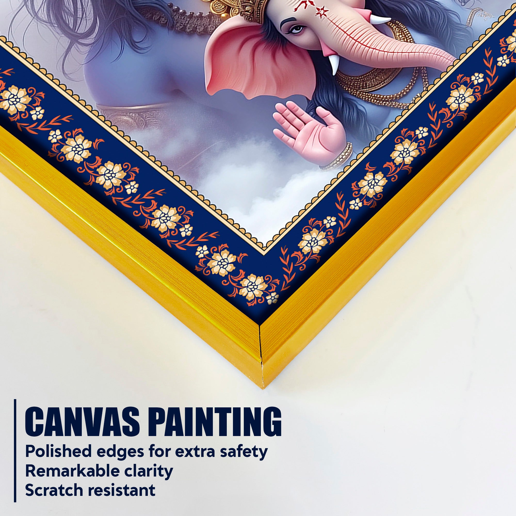 Shiva Grace Ganesha Wisdom Floral Border Vertical Wall Painting