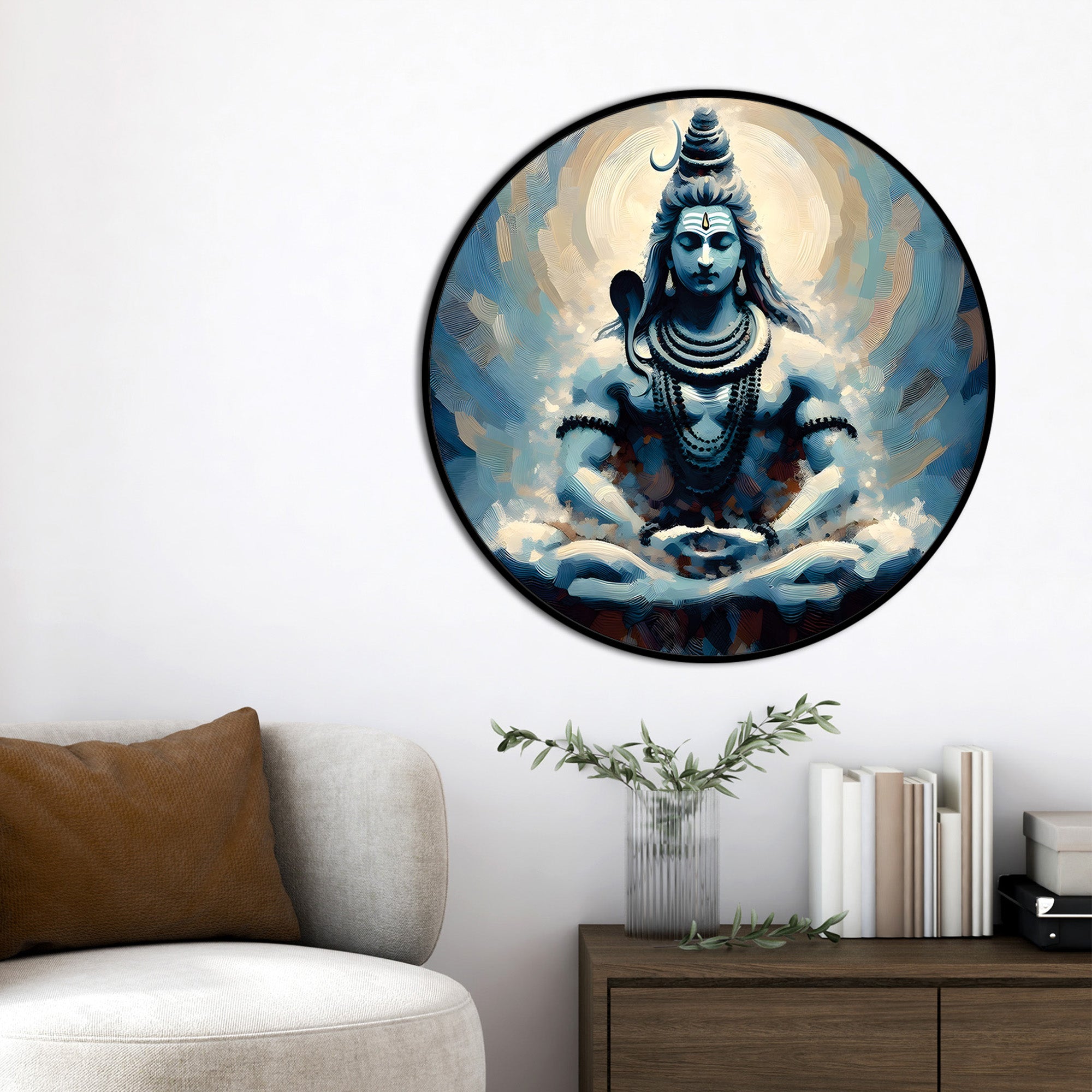 Shiva Trishul Round Wall Art Premium Spiritual Home Decorative Painting