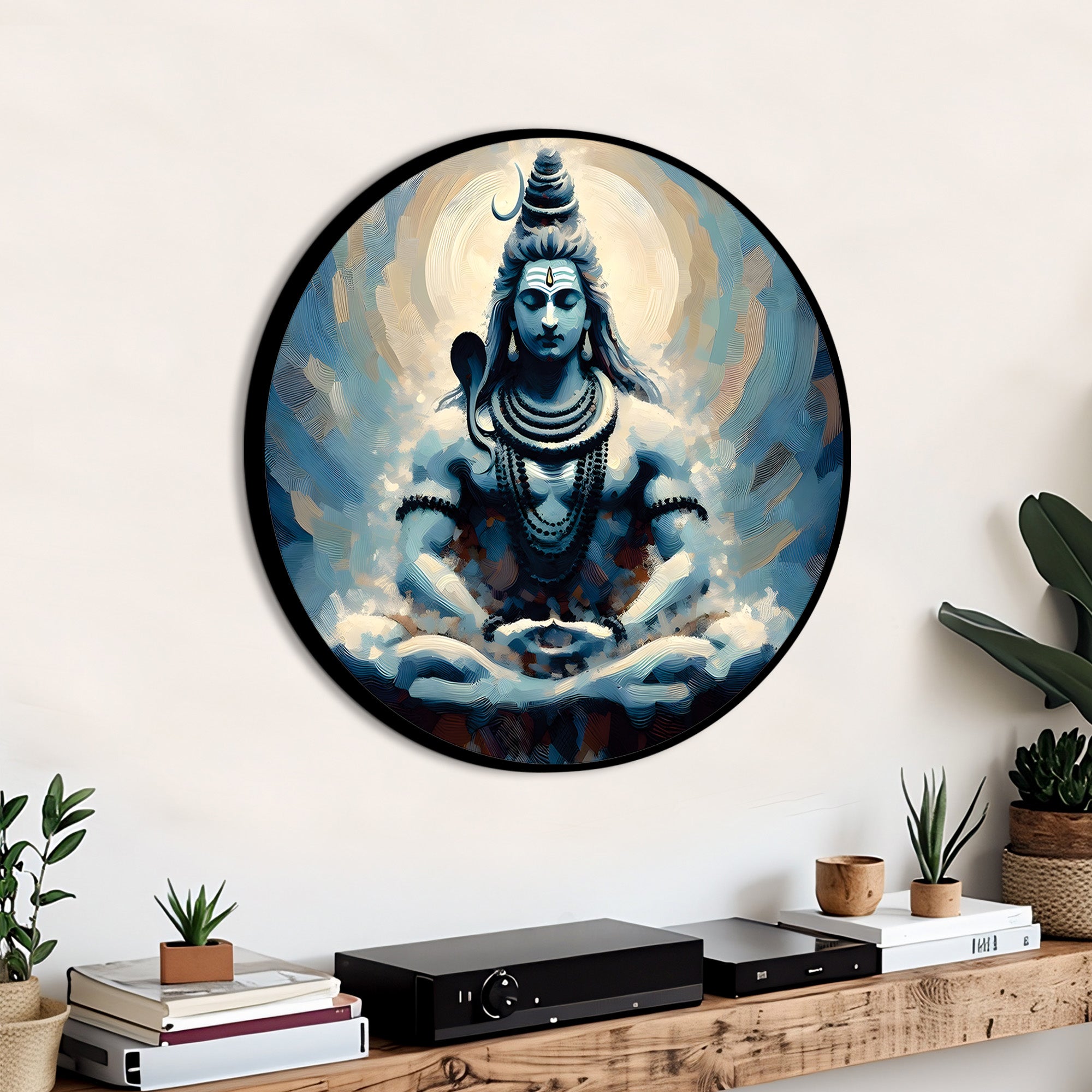 Shiva Trishul Round Wall Art Premium Spiritual Home Decorative Painting