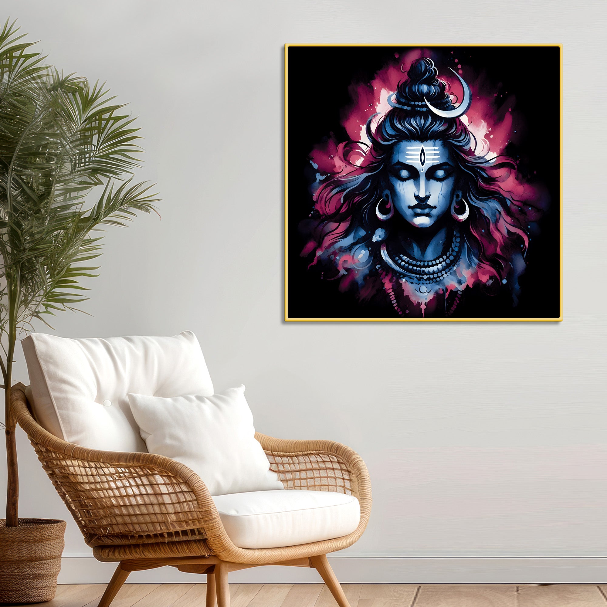 Shiva Trishul Spiritual Canvas Mahadev Home Decor Golden Frame Painting