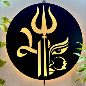 Shiva Trishul with Face LED Wall Decor Light for Temple and Wall Decor