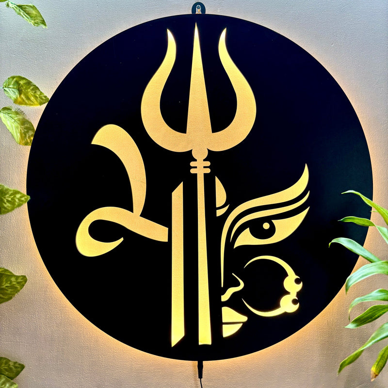 Shiva Trishul with Face LED Wall Decor Light for Temple and Wall Decor