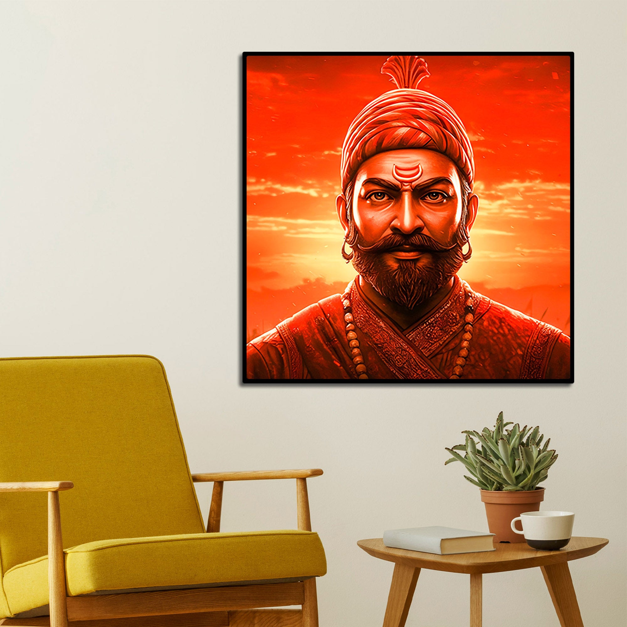 Shivaji Maharaj Bold Red Aura Warrior Canvas Wall Painting