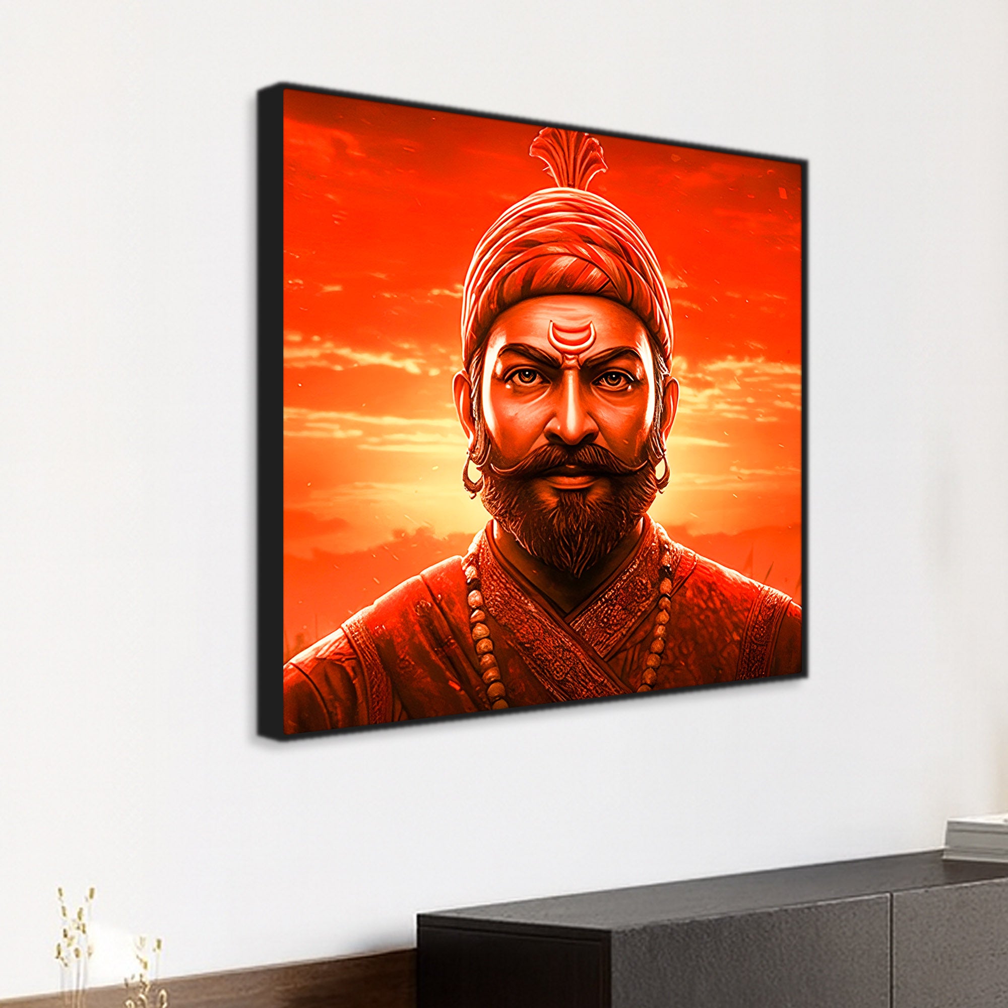 Shivaji Maharaj Bold Red Aura Warrior Canvas Wall Painting