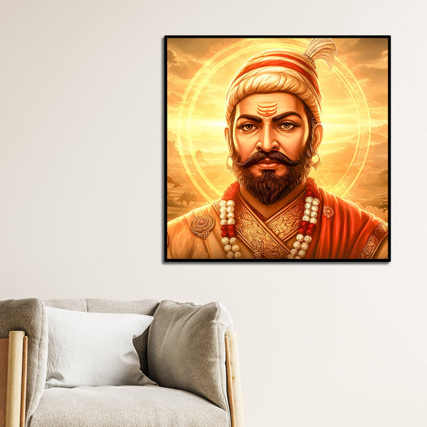 Shivaji Maharaj Majestic Golden Aura Canvas Wall Painting