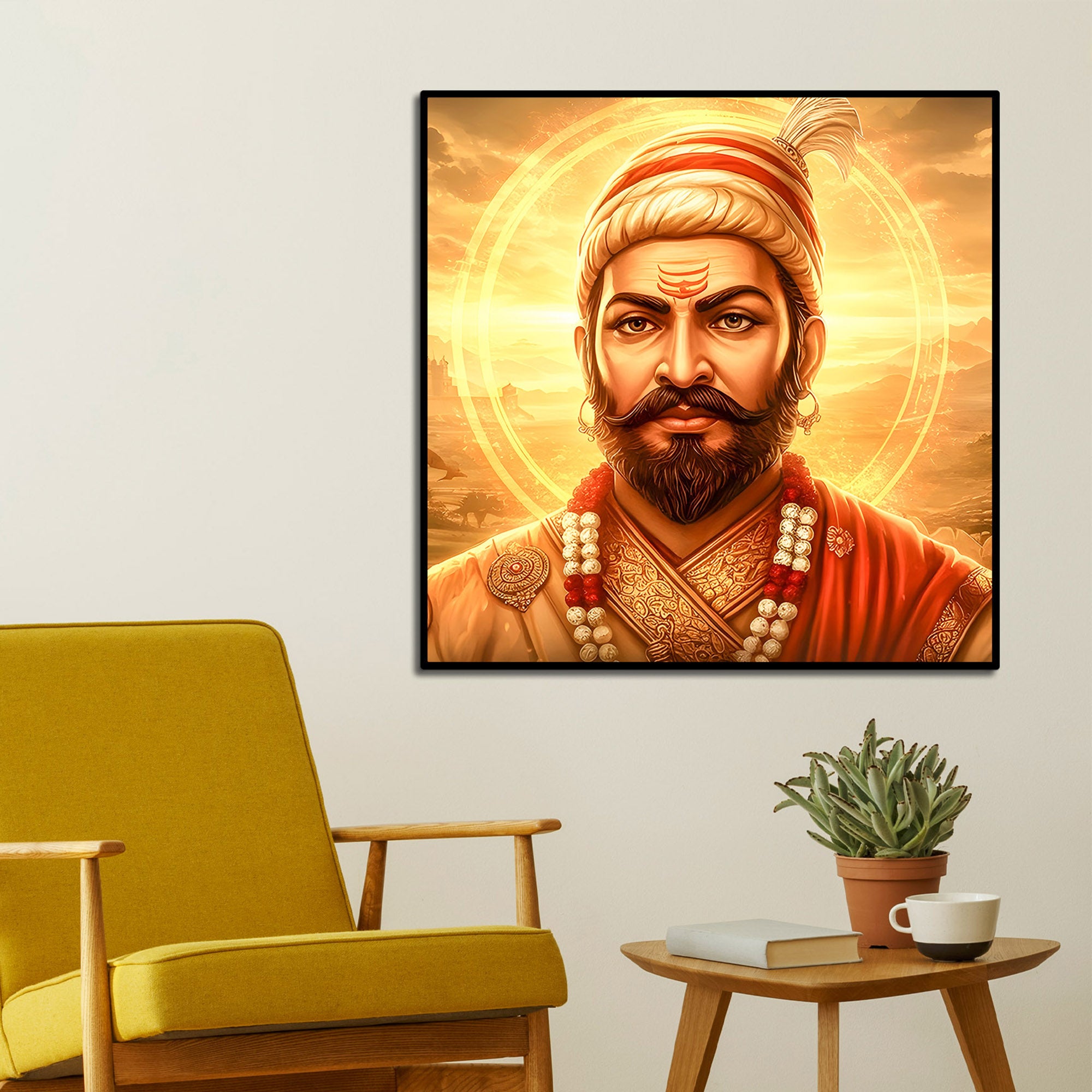 Shivaji Maharaj Majestic Golden Aura Canvas Wall Painting