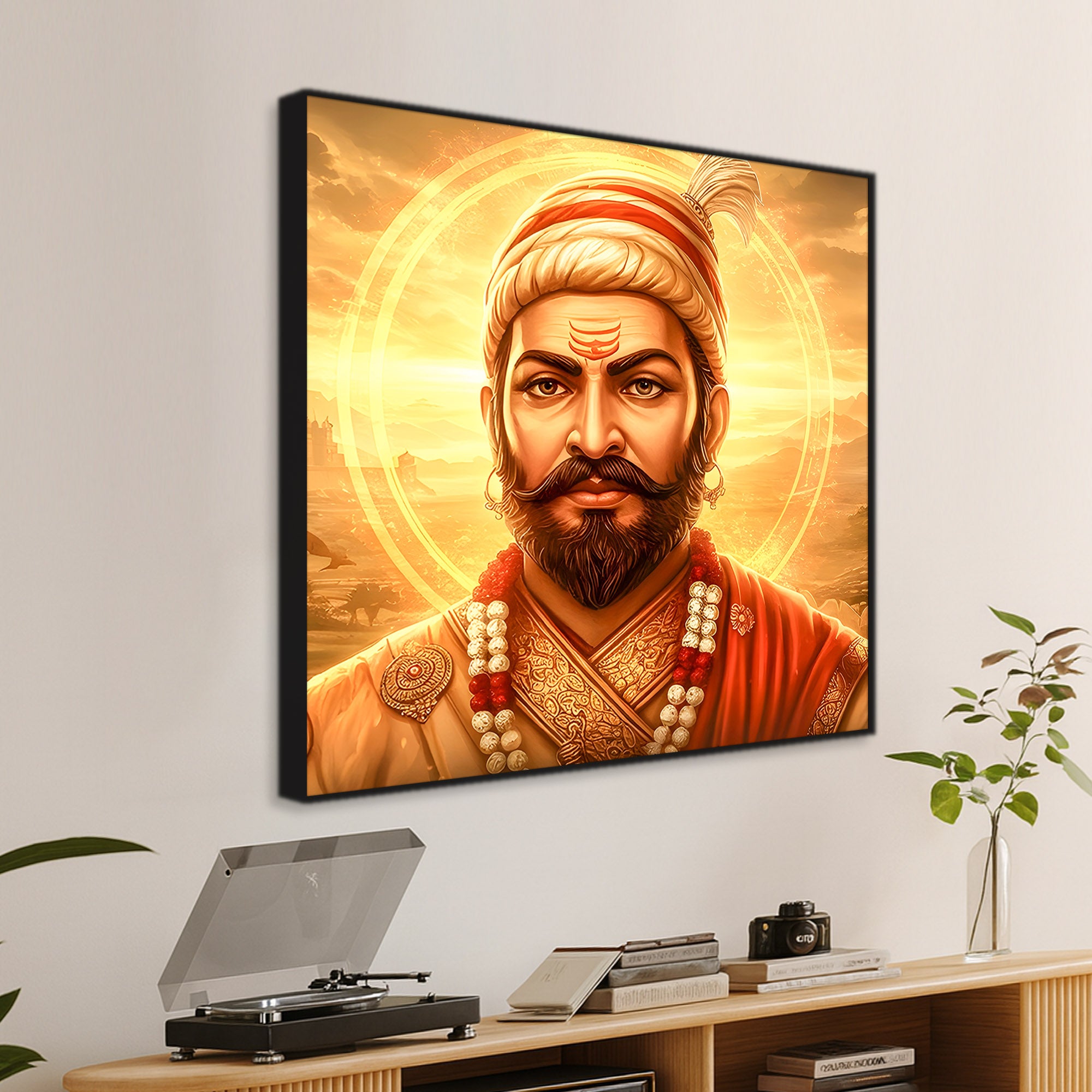 Shivaji Maharaj Majestic Golden Aura Canvas Wall Painting