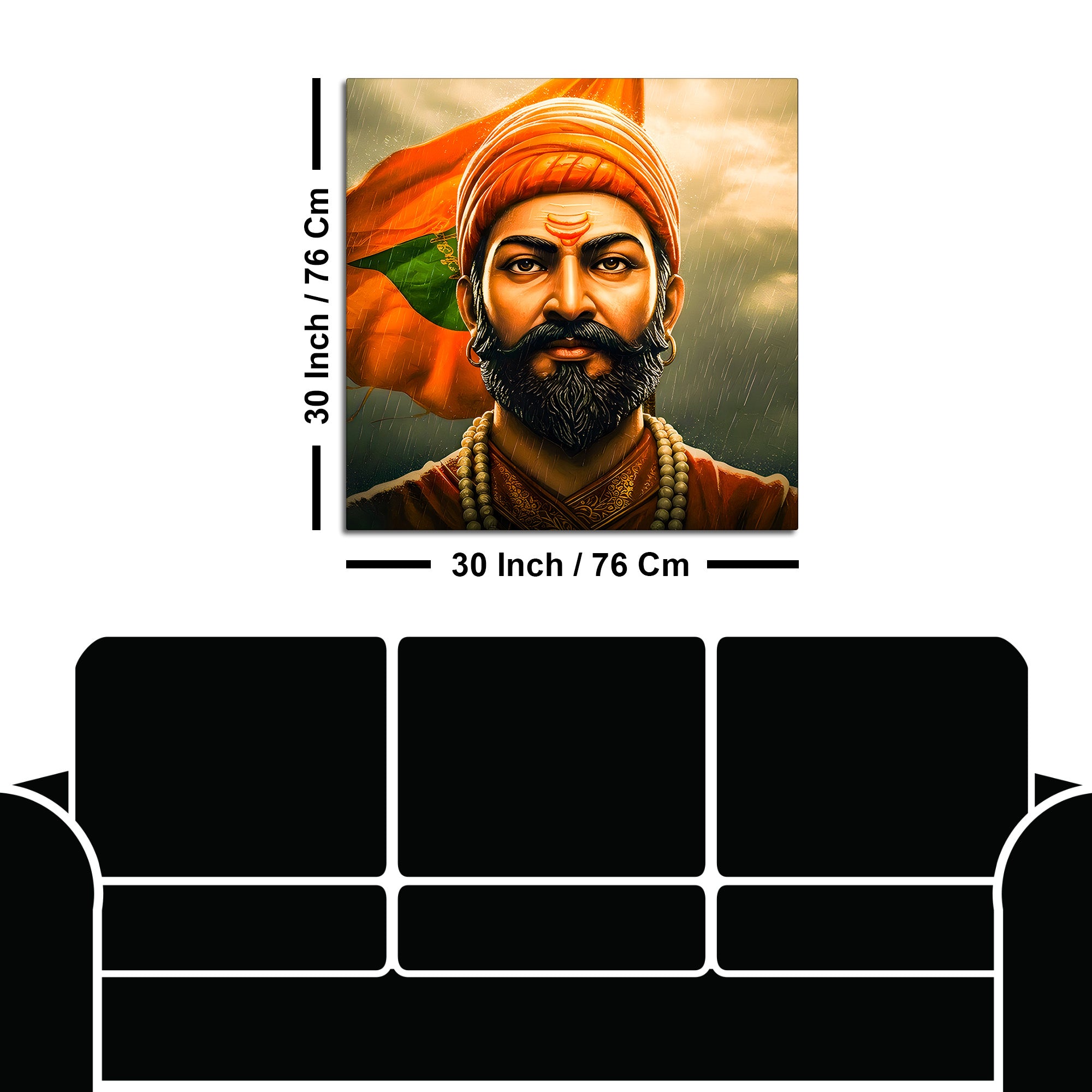 Shivaji Maharaj Saffron Flag Portrait Art Wall Painting