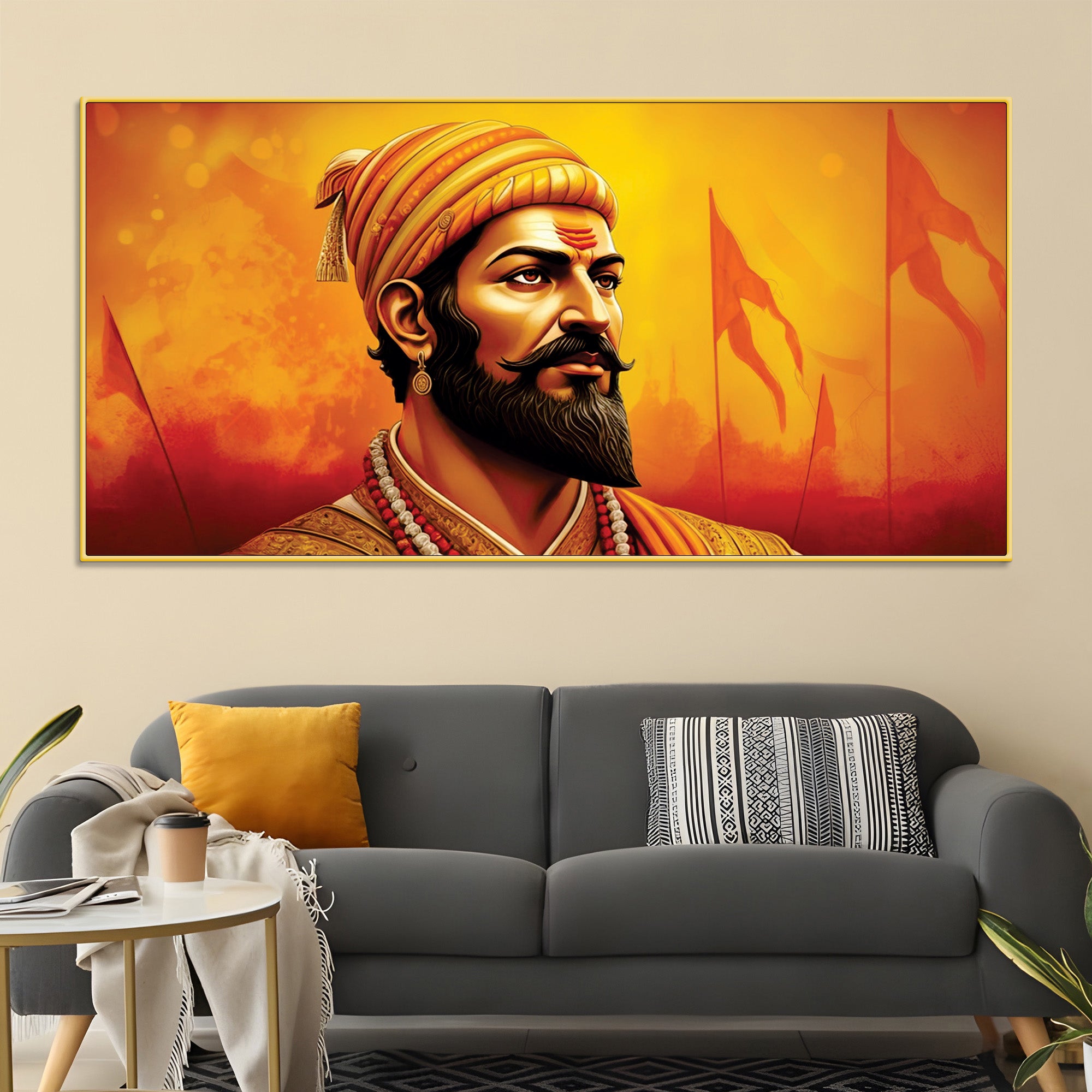 Shivaji Maharaj Warrior Portrait Canvas Wall Painting