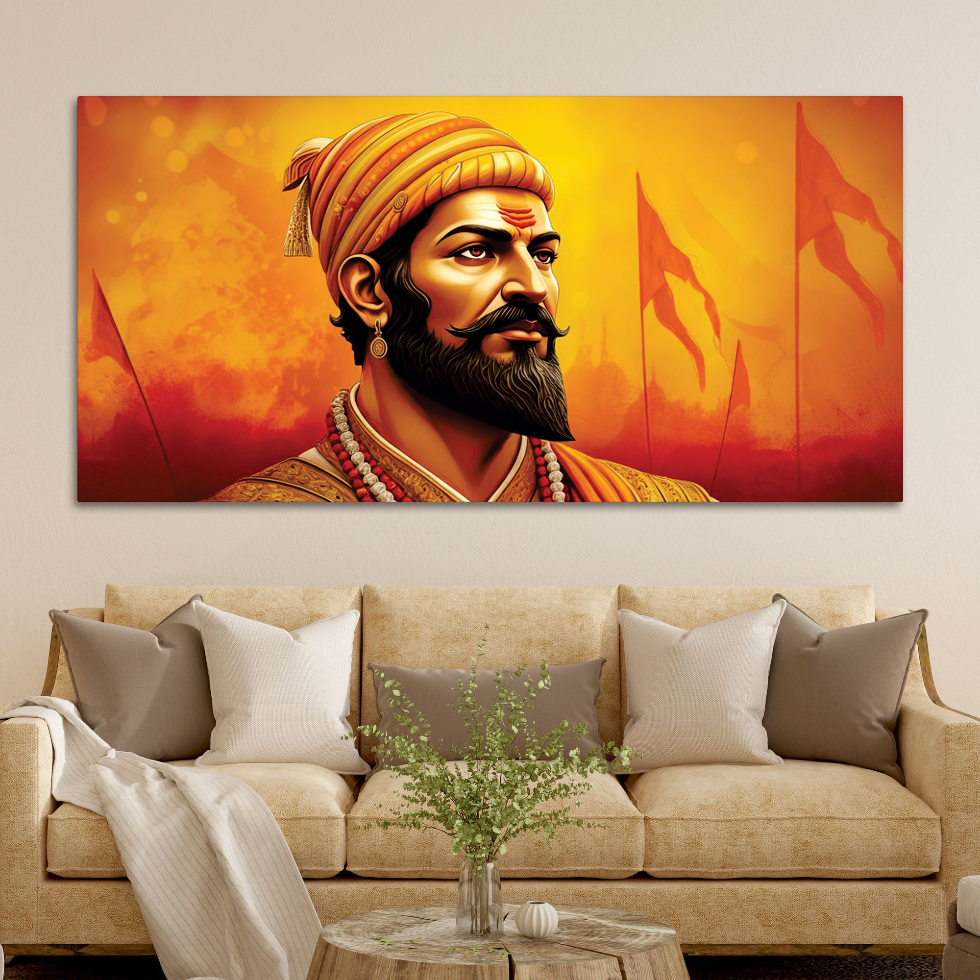 Shivaji Maharaj Warrior Portrait Canvas Wall Painting