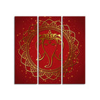 Shree Ganesha Face Canvas Wall Painting of Three Panels