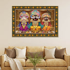 Shree Jagannath Deities Floral Border Canvas Wall Painting