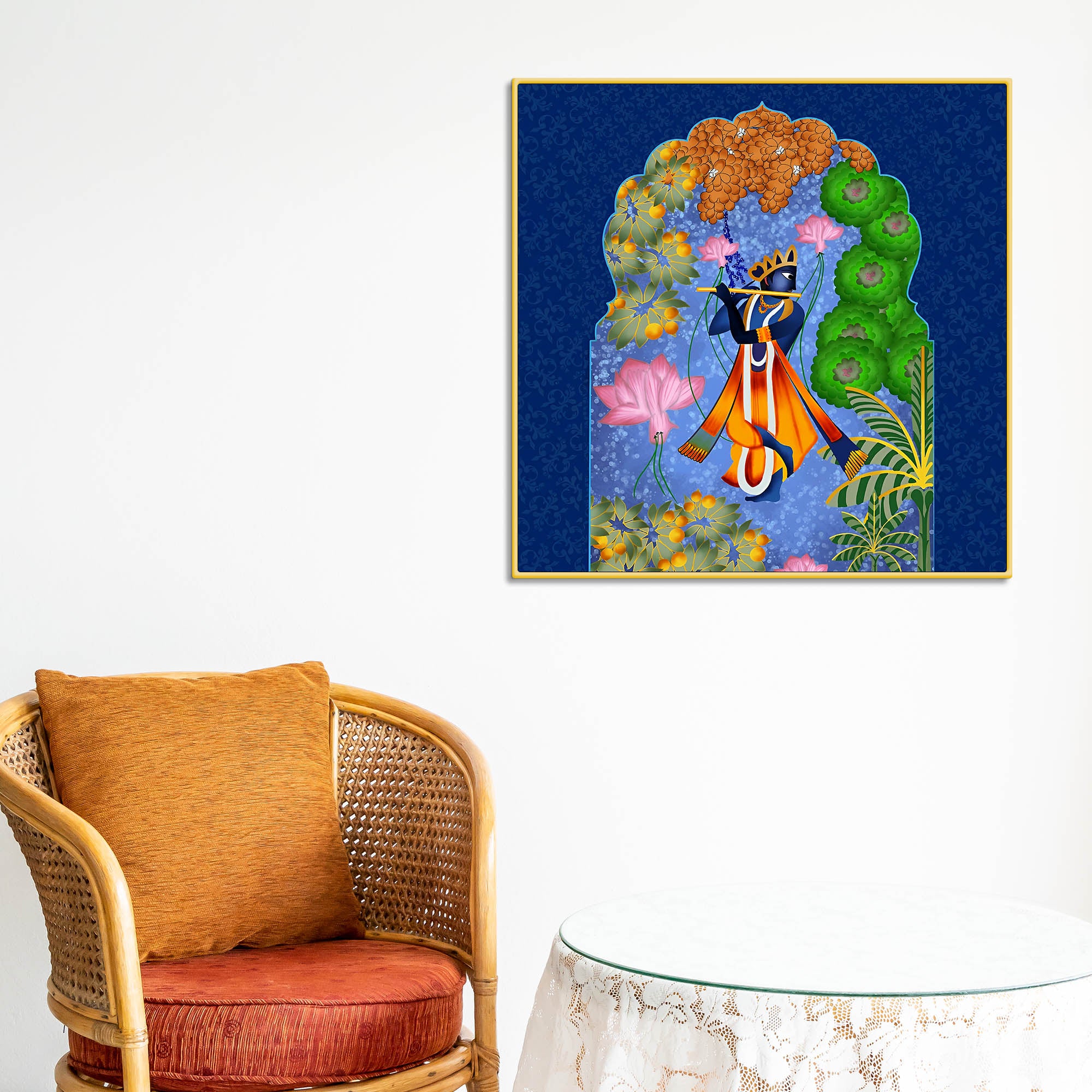 Shree Krishna Flute Playing Modern Pichwai Style Canvas Wall Painting