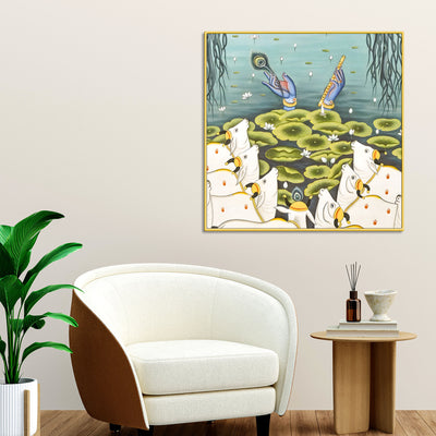 shree-krishna-kamdhenu-cow-spiritual-pichwai-style-canvas-wall-painting