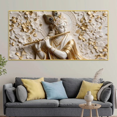 Shree Krishna Peaceful Melody 3D Canvas Wall Painting