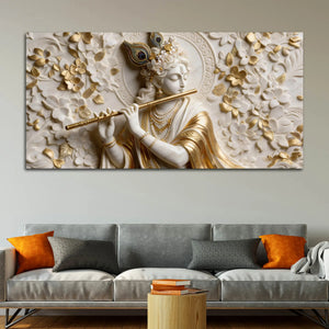 Shree Krishna Peaceful Melody 3D Canvas Wall Painting