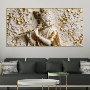 Shree Krishna Peaceful Melody 3D Canvas Wall Painting