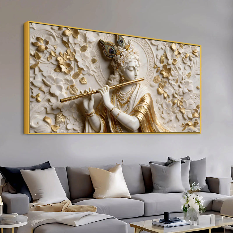 Shree Krishna Peaceful Melody 3D Canvas Wall Painting
