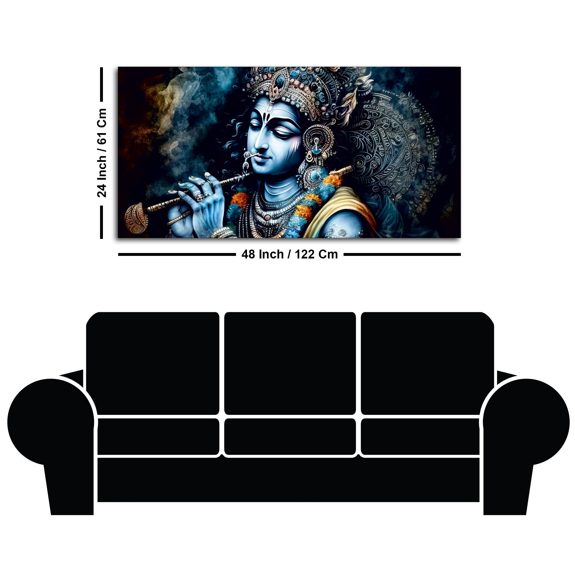 Shree Krishna Playing with Flute Canvas Wall Painting