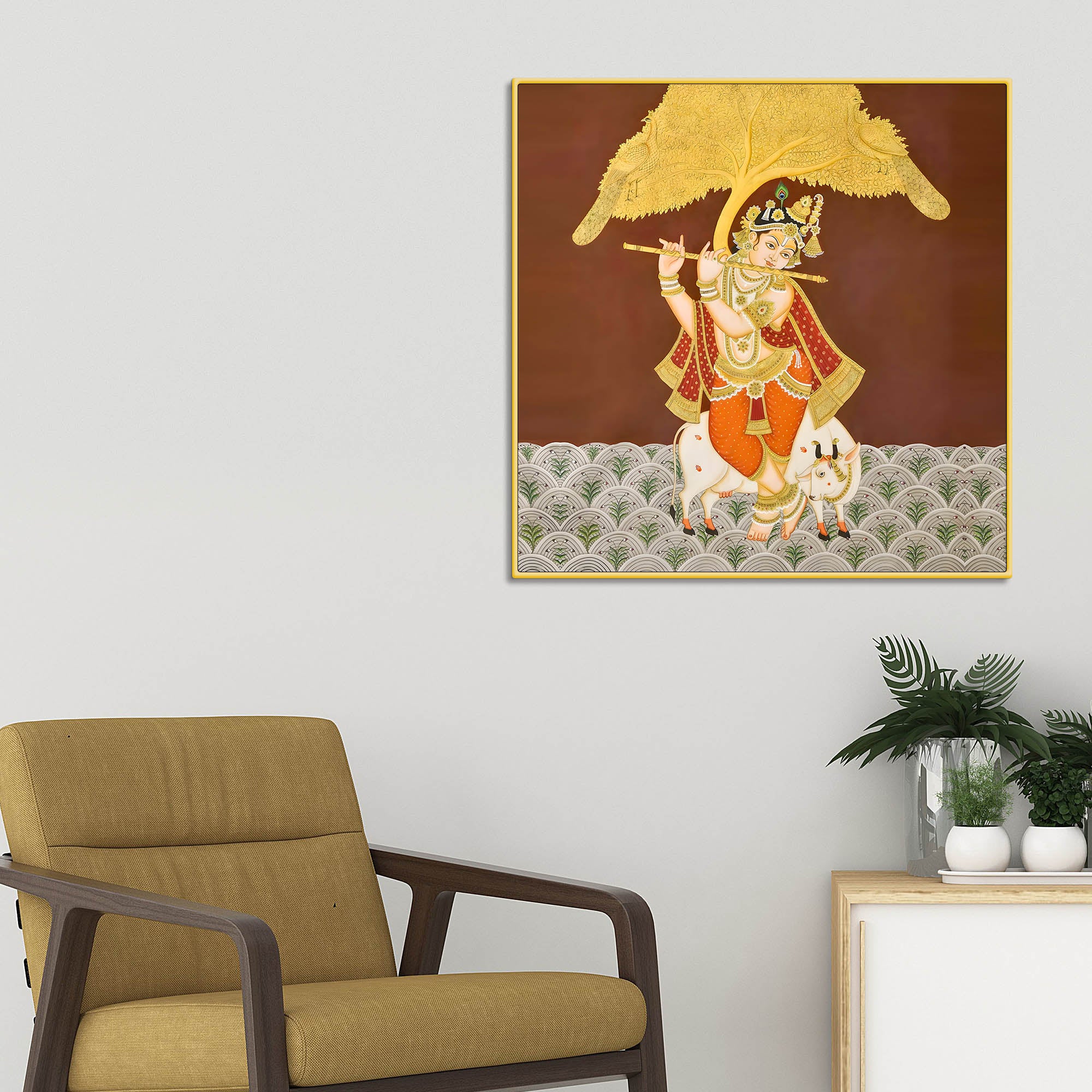 shree-krishna-standing-with-cow-devotional-pichwai-canvas-wall-painting