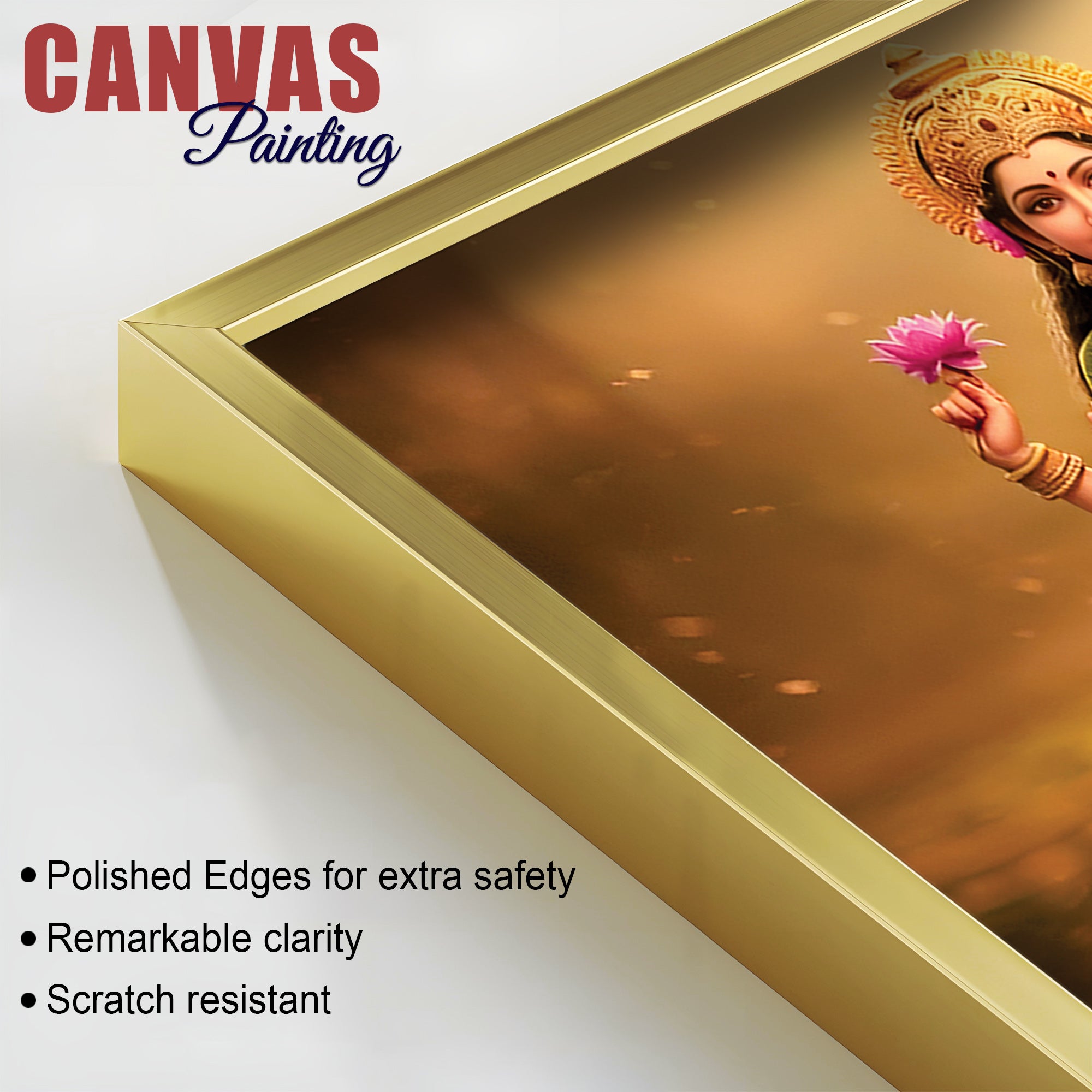 Shree Lakshmi & Ganesh Luxury Canvas Wall Painting for Home & Office – Modern Spiritual Wall Decor