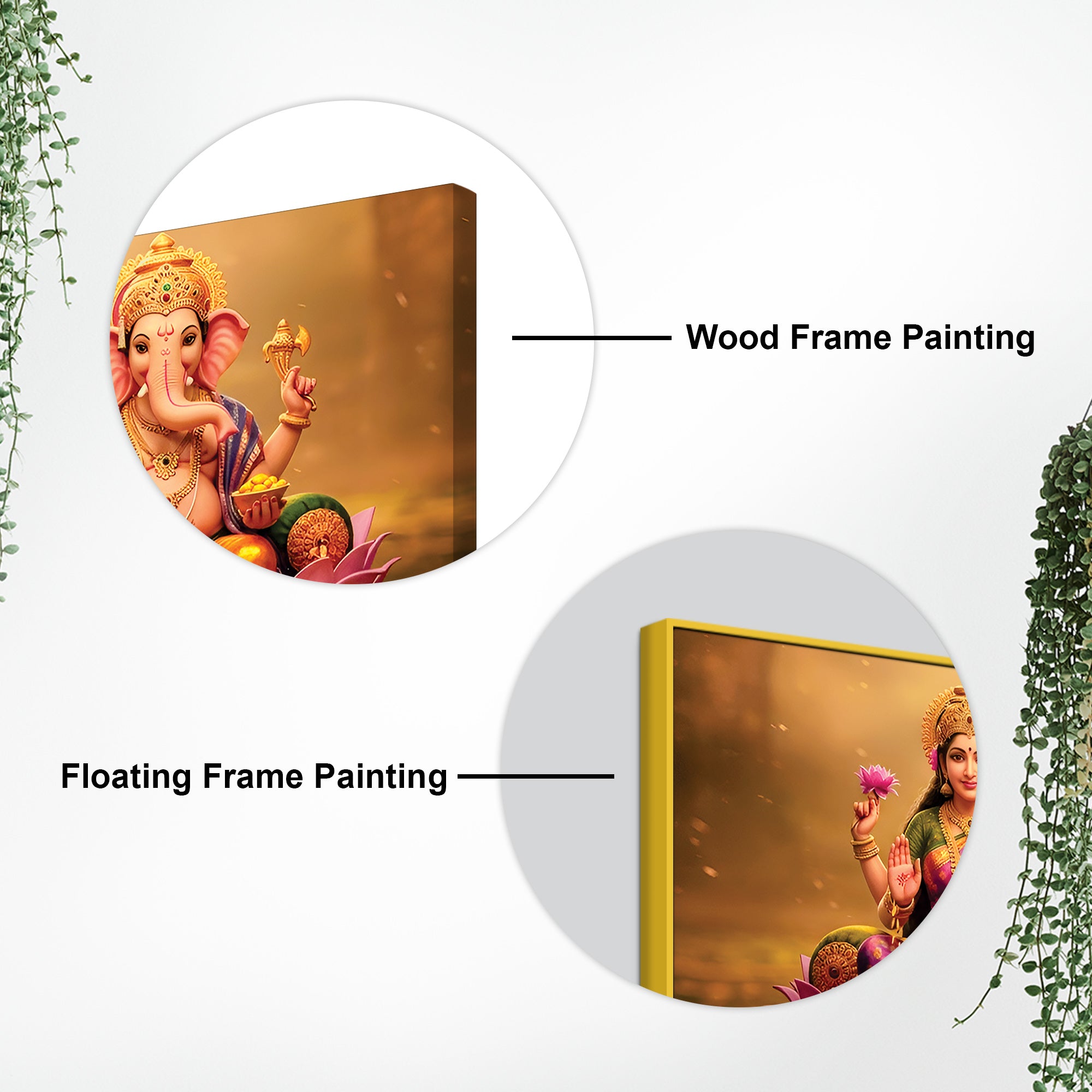 Shree Lakshmi & Ganesh Luxury Canvas Wall Painting for Home & Office – Modern Spiritual Wall Decor