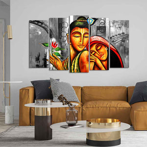 Shree Radha Krishna Canvas Wall Painting Set of Five