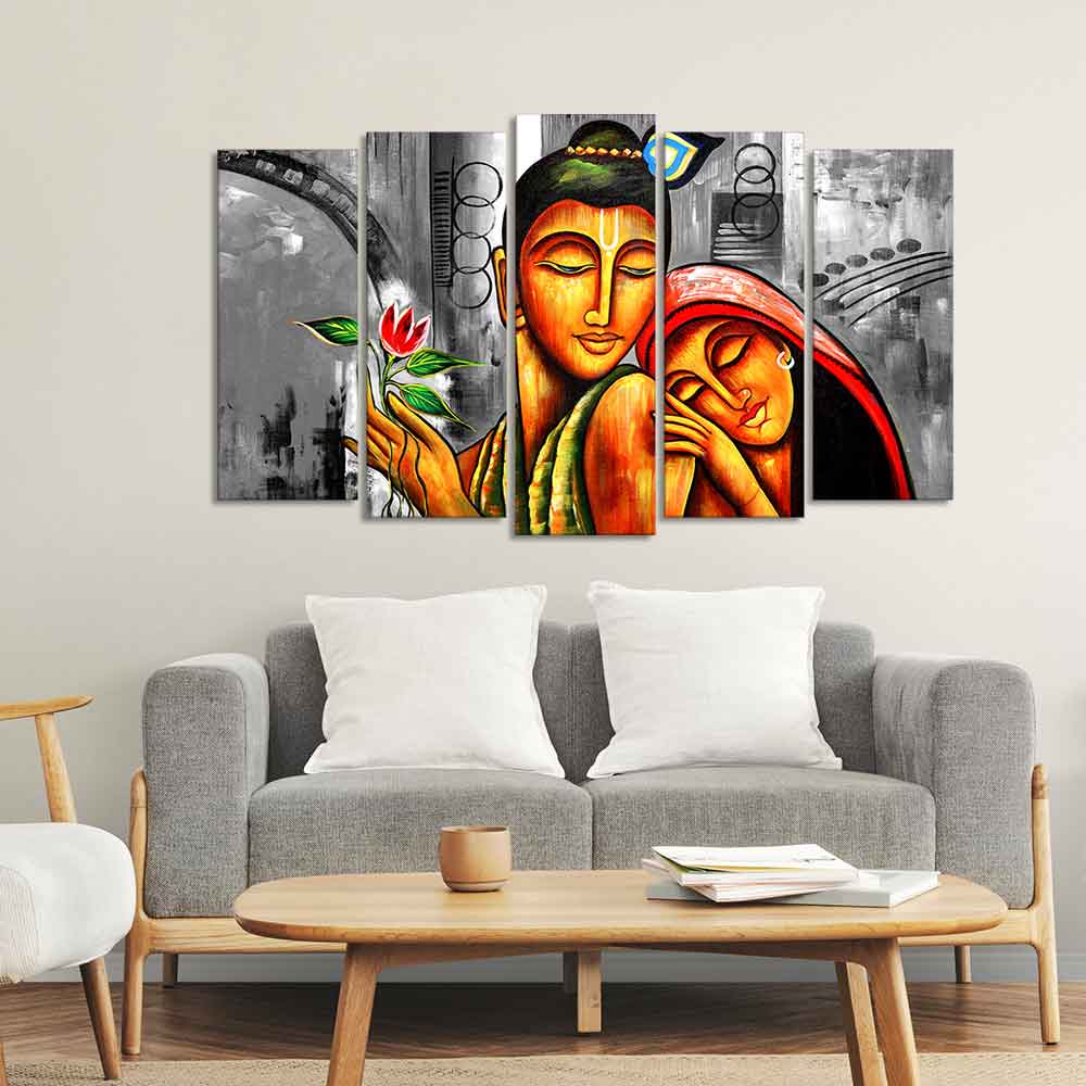 Shree Radha Krishna Canvas Wall Painting Set of Five