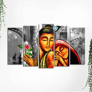 Shree Radha Krishna Canvas Wall Painting Set of Five