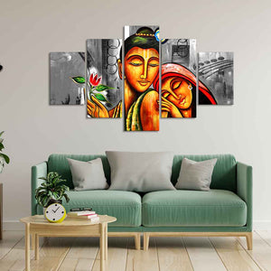 Shree Radha Krishna Canvas Wall Painting Set of Five Pieces