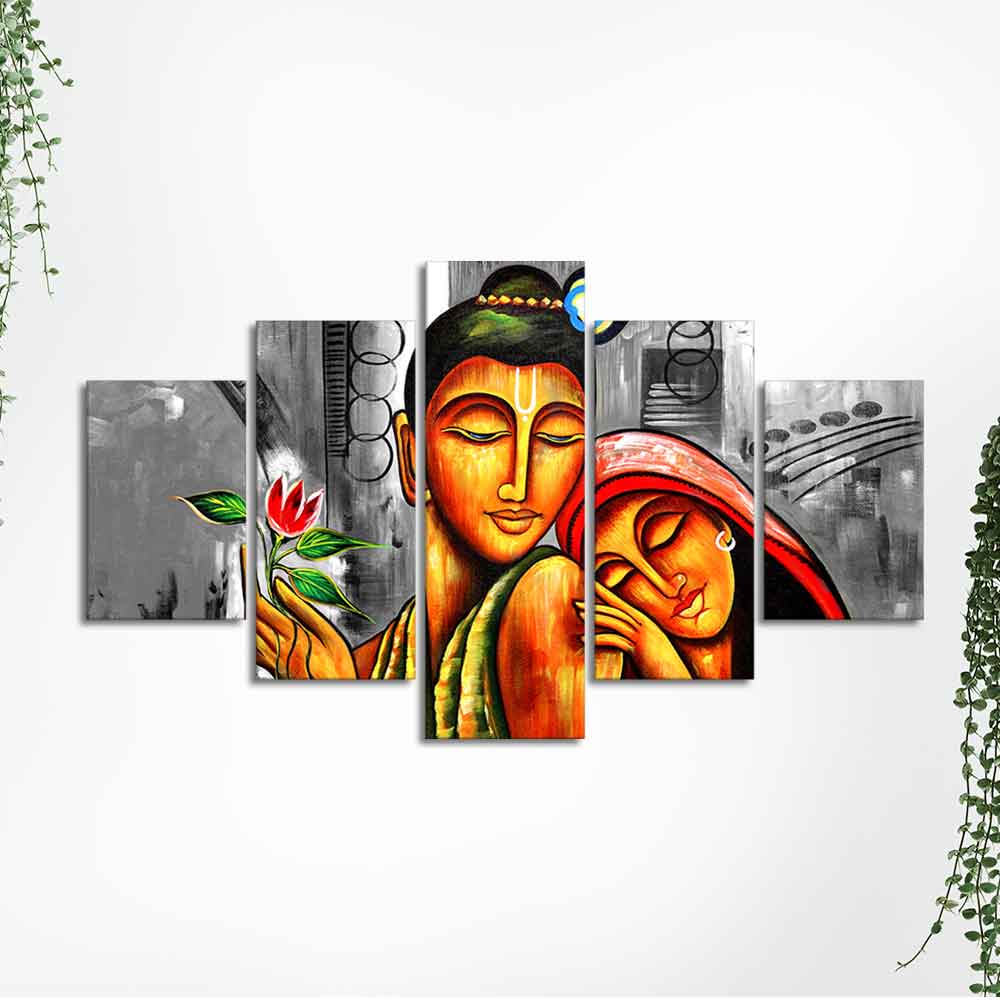 Shree Radha Krishna Canvas Wall Painting Set of Five Pieces