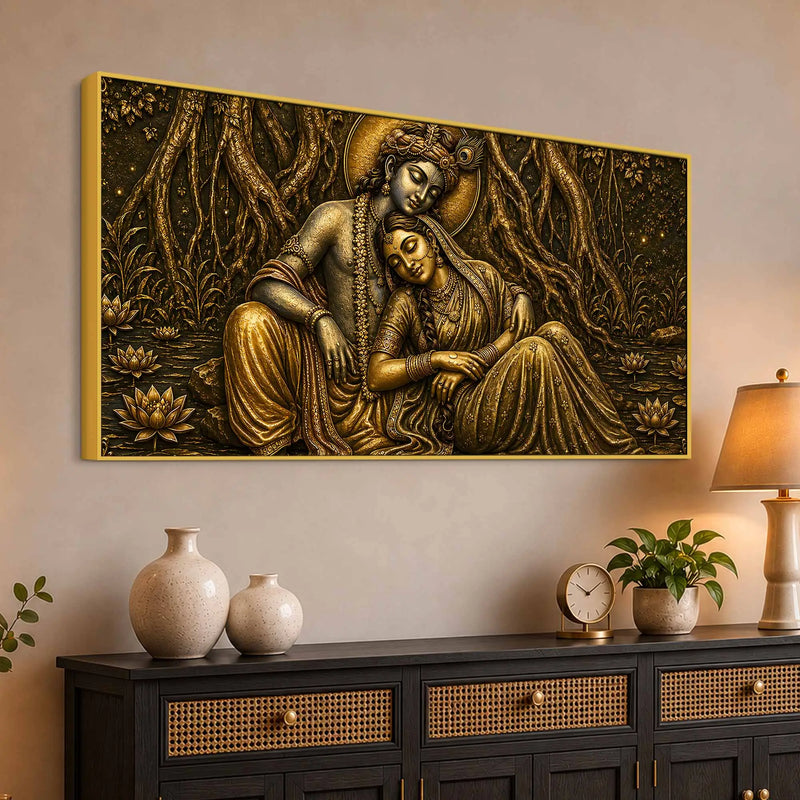 Shree Radha Krishna Divine Love Metallic Look 3D Canvas Wall Painting