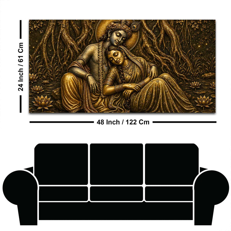 Shree Radha Krishna Divine Love Metallic Look 3D Canvas Wall Painting