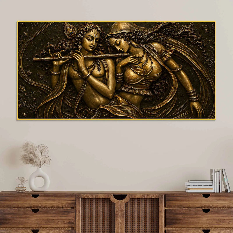Shree Radha Krishna Divine Melody Metallic Look 3D Canvas Wall Painting