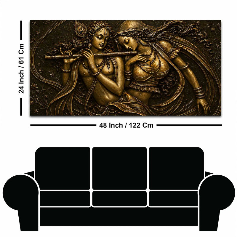 Shree Radha Krishna Divine Melody Metallic Look 3D Canvas Wall Painting