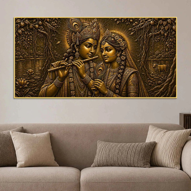 Shree Radha Krishna Eternal Bond Metallic Look 3D Canvas Wall Painting