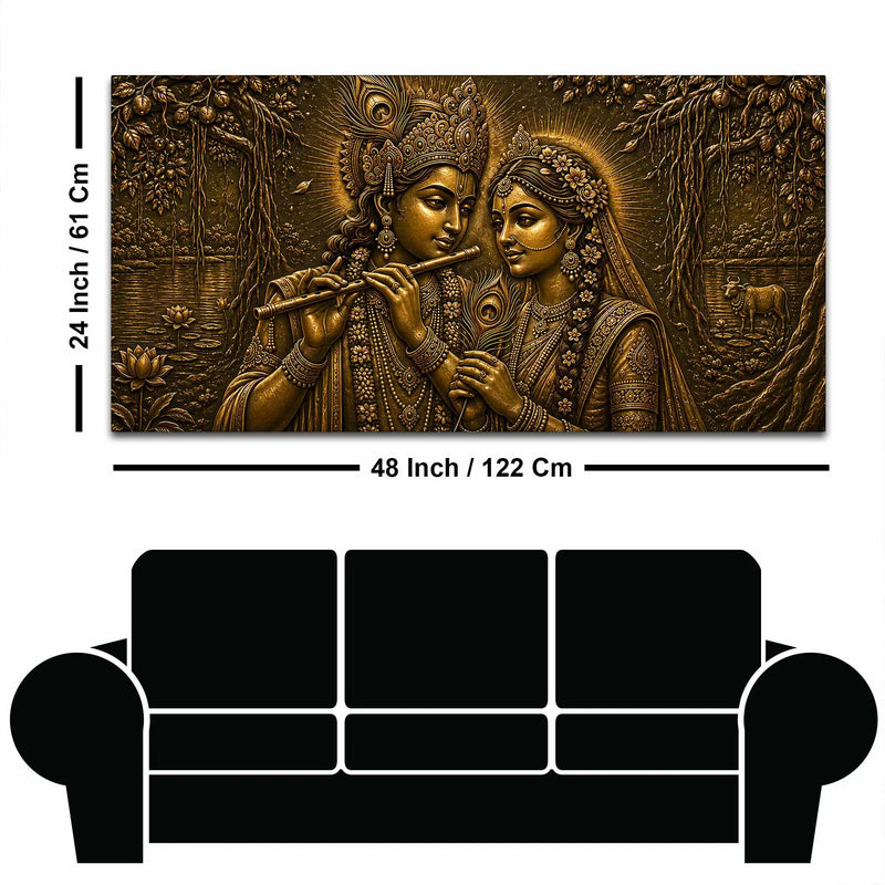 Shree Radha Krishna Eternal Bond Metallic Look 3D Canvas Wall Painting