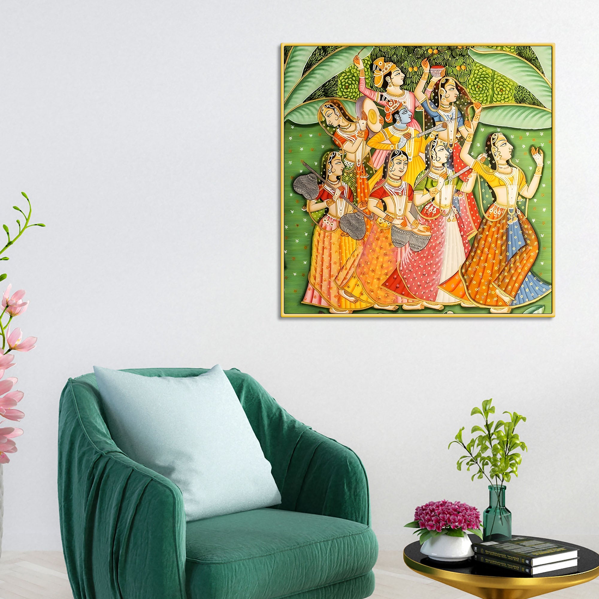 Shree Radha Krishna Raas Leela Traditional Pichwai Style Canvas Wall Painting