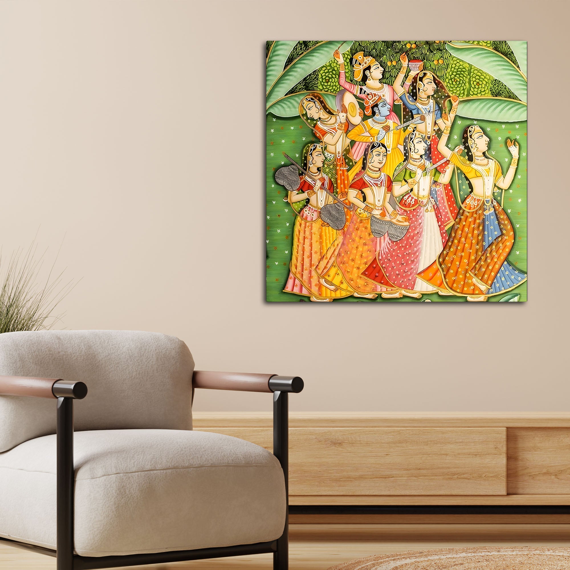 Shree Radha Krishna Raas Leela Traditional Pichwai Style Canvas Wall Painting