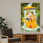 Shree Radha Krishna Riverside Walk Canvas Wall Painting