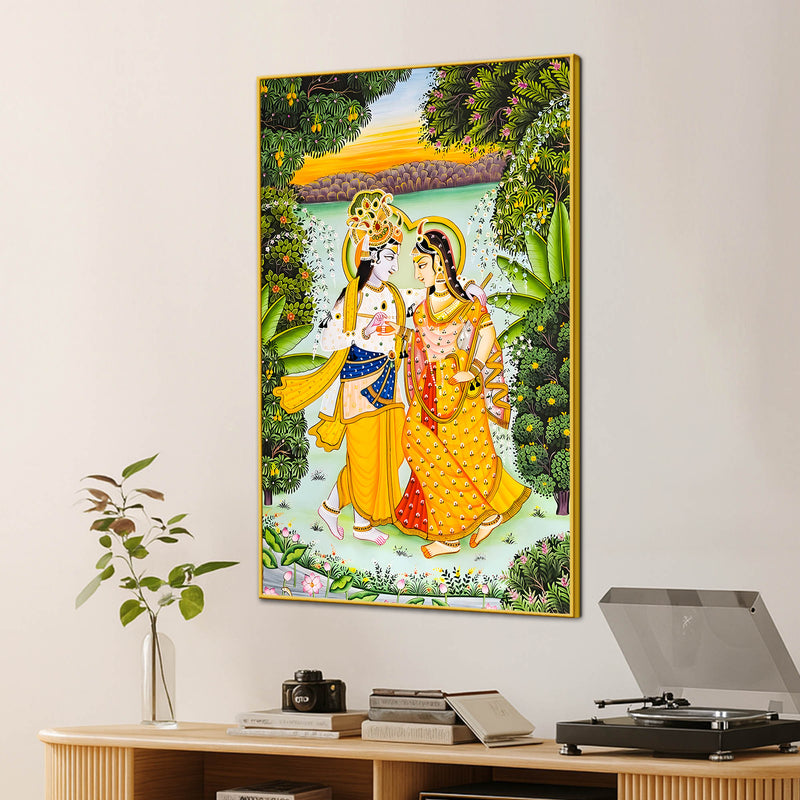 Shree Radha Krishna Riverside Walk Canvas Wall Painting