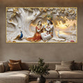 Shree Radha Krishna Under Sacred Tree with Peacocks 3D Canvas Wall Painting